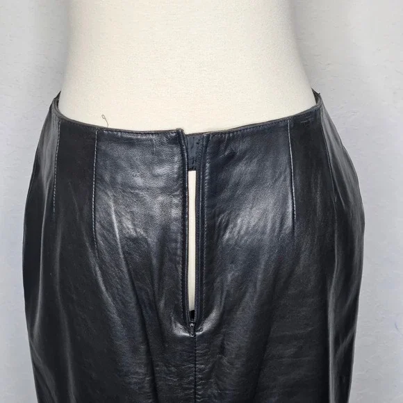 Siena Studio Black Genuine Leather Mini Skirt Front Slit Size 10 Pencil Skirt - Picture 5 of 8